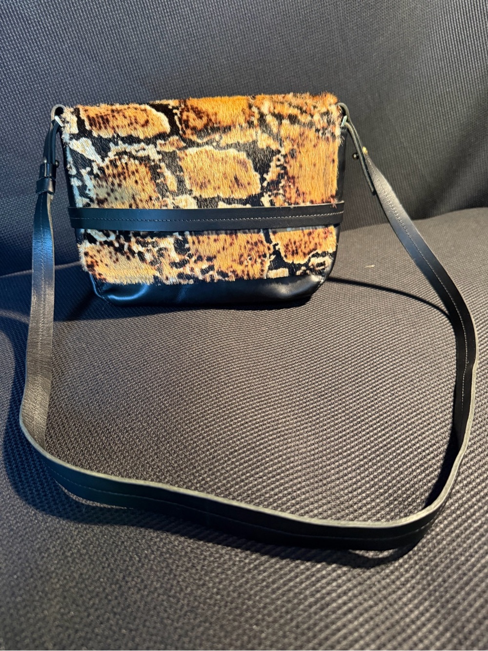 RARE Clare V. Snakeskin Pony Hair Leather Crossbody Bag - Picture 2 of 11